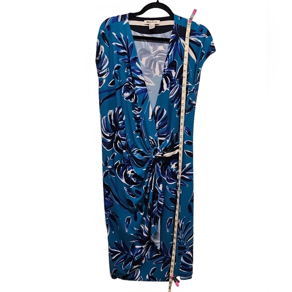 Tommy Bahama Clara Blue Botanical Blitz Palm Leaf Ruched Moc Wrap Dress Beach XL - Picture 7 of 16